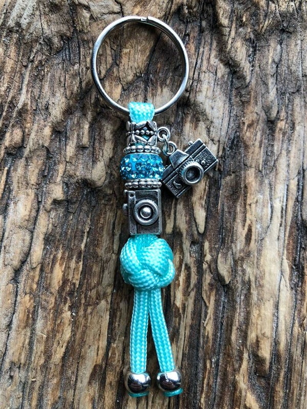 Paracord Sleutelhanger Foto Camera Turquoise