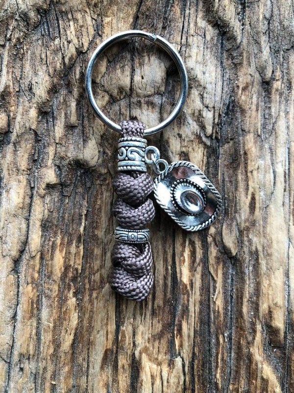 Paracord Sleutelhanger western Cowboyhoed Khaki