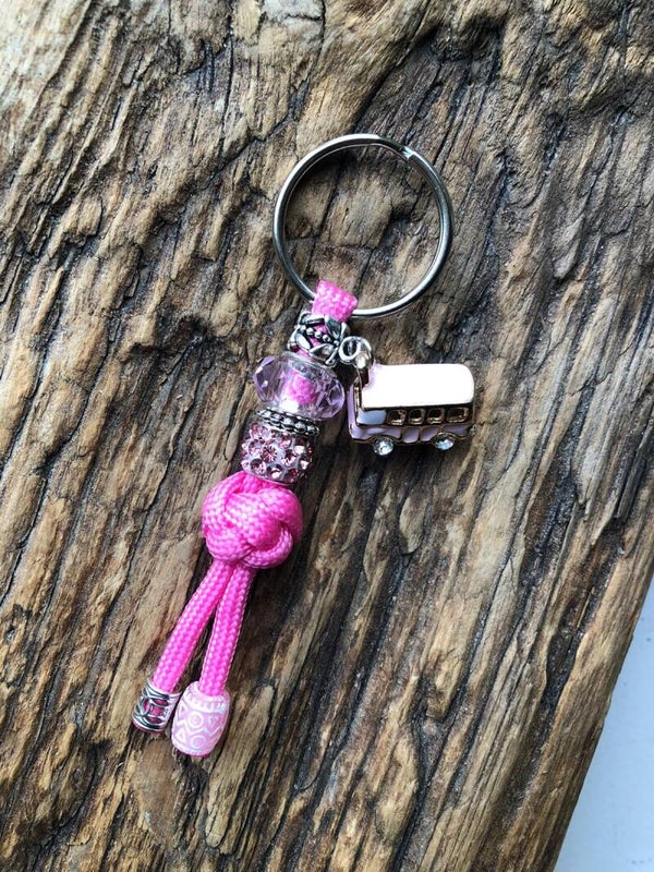 Paracord Sleutelhanger VW Busje Roze