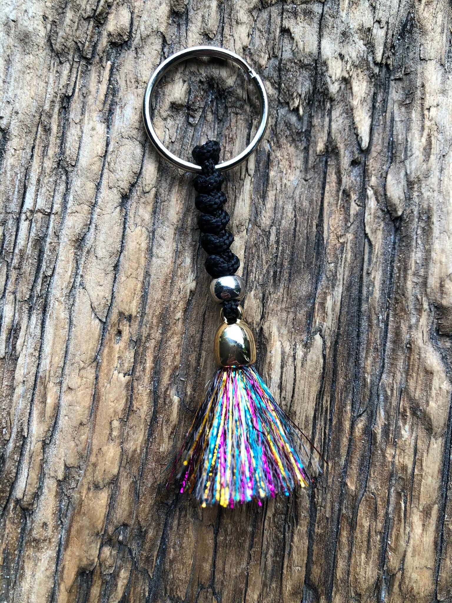 Paracord Sleutelhanger Sale Kwastje Zwart-Rainbow
