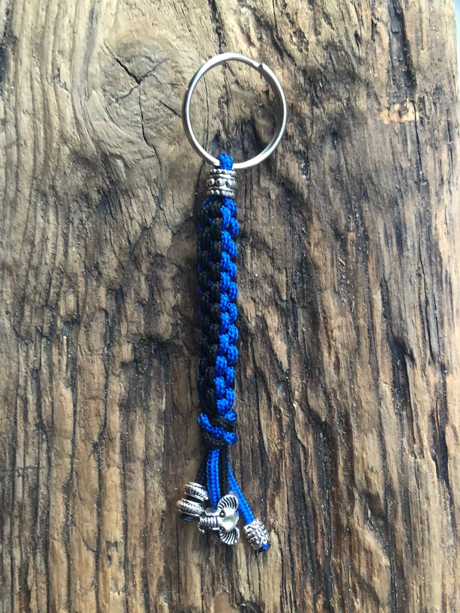 Paracord Sleutelhanger Olifant Blauw Zwart