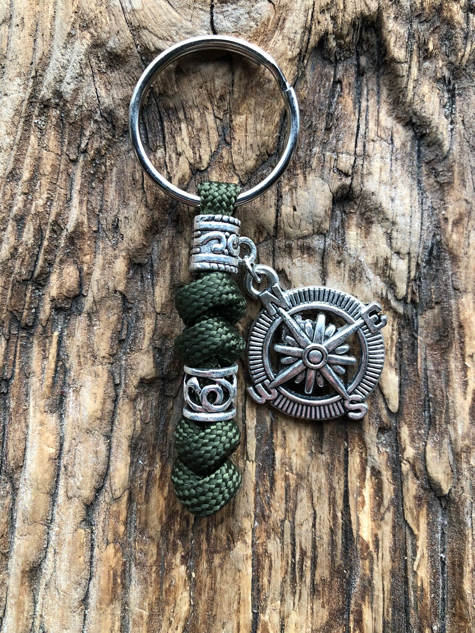 Paracord Sleutelhanger Kompas Army Groen