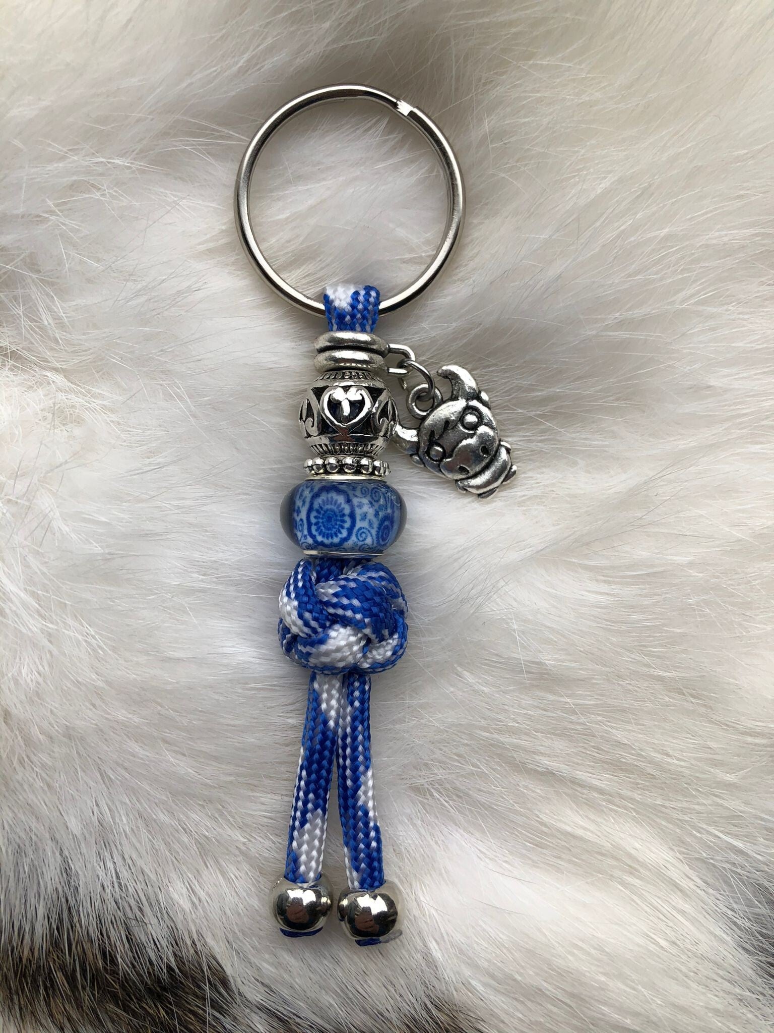 Paracord Sleutelhanger Koe Blauw-wit