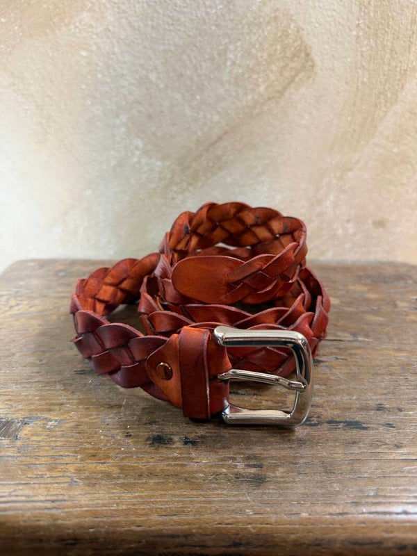 CINTURA PELLE INTRECCIATA MARRONE ARANCIO