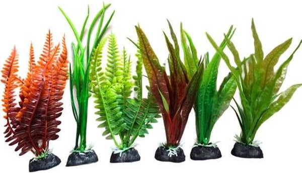 Aquarium Decoratie kunstplanten - Kleurrijk - Volle planten - 6 stuks