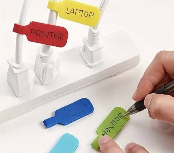 Kabel labels, klittenband, diverse kleuren, 6 of 8 stuks, kabelmanagement, kabels organiseren