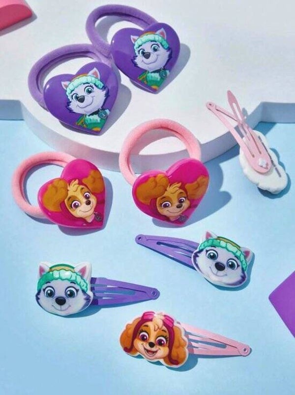 Haarelastiekjes - Haarspelden - Haarklemmen - Haarclips - Paw Patrol - kinderen - roze en paars - 8 stuks - 4 verschillende