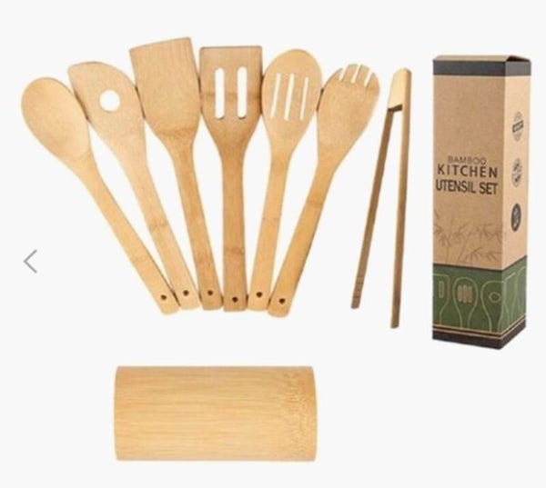 Keukengerei 8 delig bamboe - Duurzaam - Krasvrij - Spatel set
