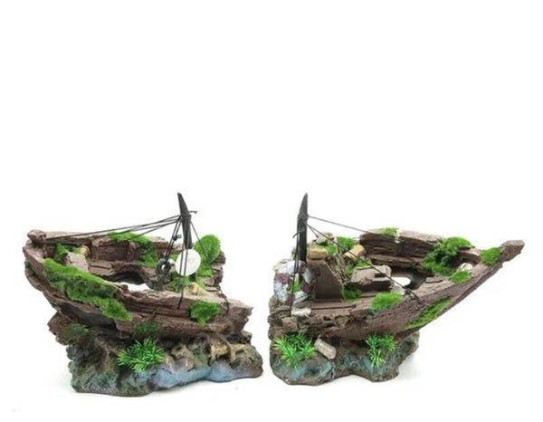 Aquarium decoratie scheepswrak - 52 x 22 x 23 cm - schip - ornament - schuilplaats voor vissen