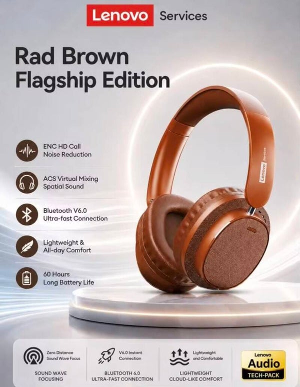 Lenovo - Draadloze bruine koptelefoon LS105 - Snelle connectie - Fast charging