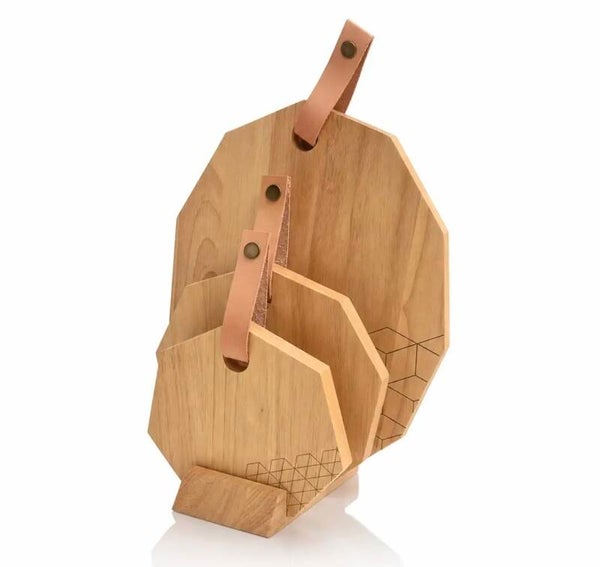 Set van 3 houten serveerplanken / borrelplanken - Scandinavisch design - Inclusief houder