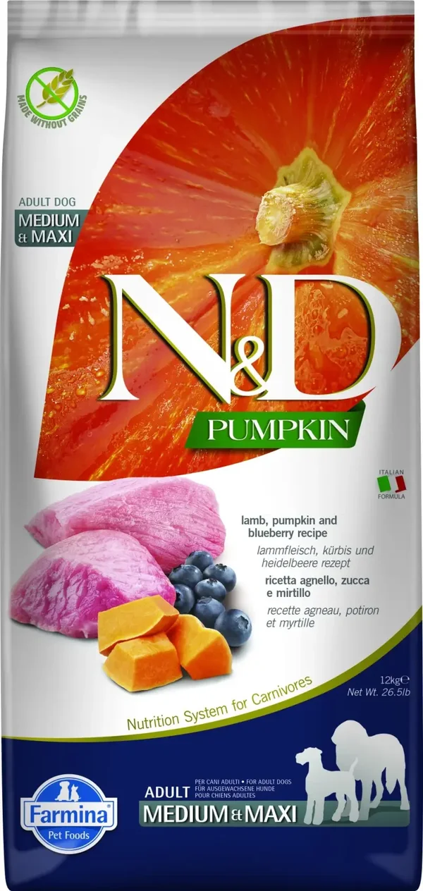Farmina N&D Pumpkin - Lam, Pompoen & Blauwe Bes - Adult Medi/Maxi
