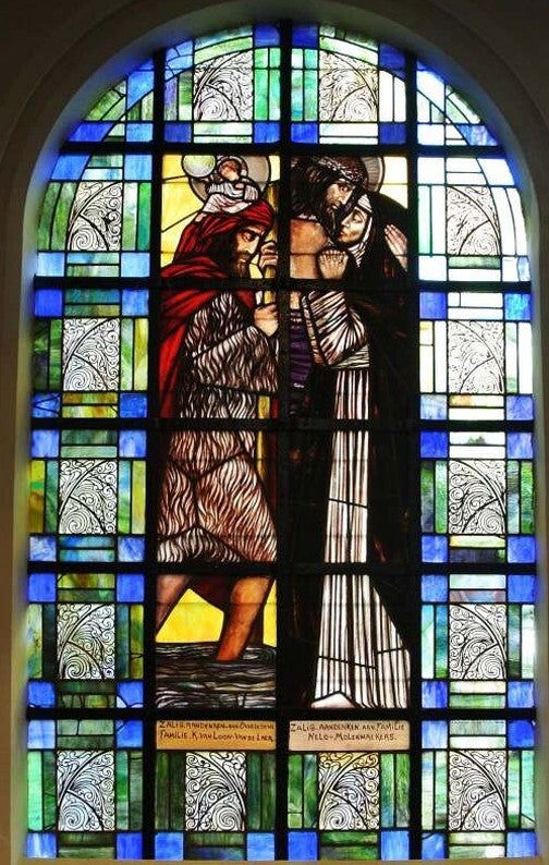 Heilige Christoffel en kindje Jezus / Heilige Theresia met Christus.