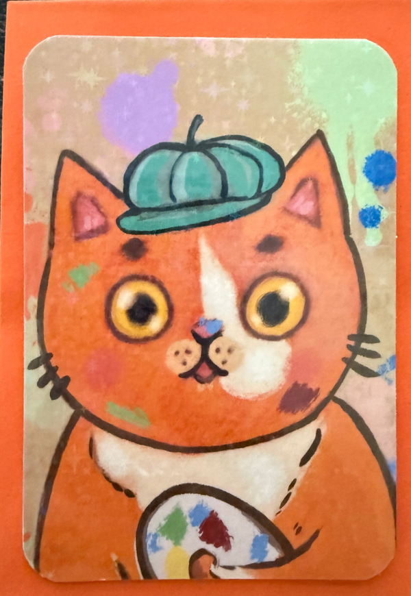 mini glitter card with envelope <painter cat>