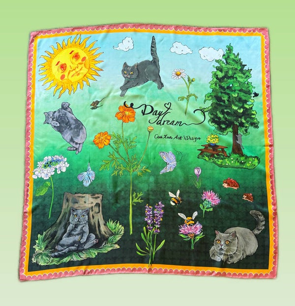 <Day Dream-green> 110 x 110 cm, 100 % Silk