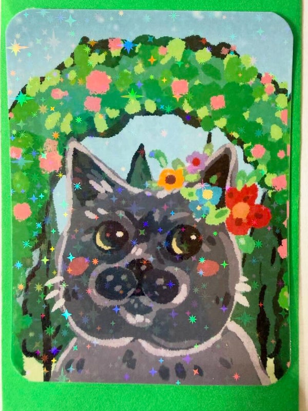 mini glitter card with envelope <Gray cat>