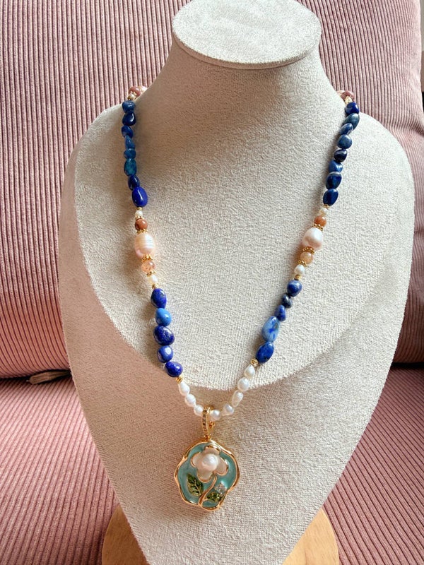 Pearl + stone necklace