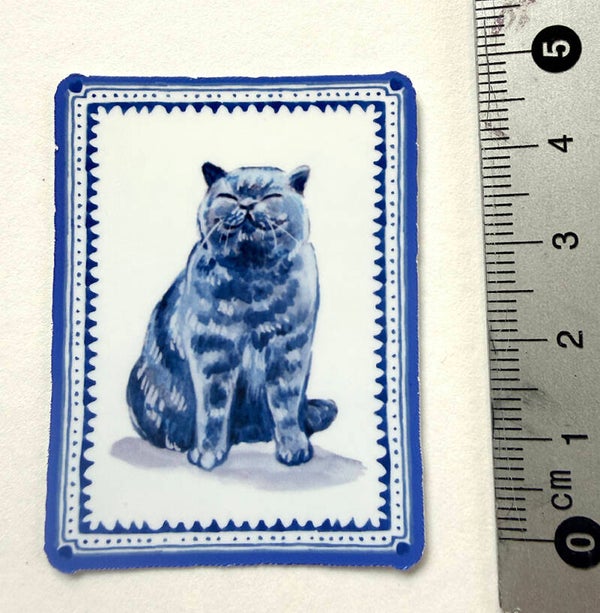 small sticker <Delft blue cat>