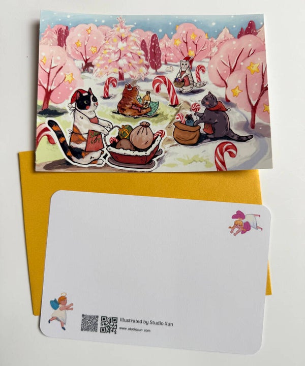 Christmas Vinyl STICKER card <Santa Cat>