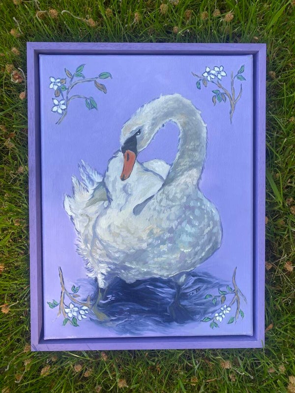 <Stubborn Swan> oil painting with frame