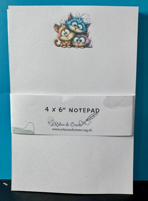 Whimsical Cats Notepad (4x6") - Cats Top Cuddle