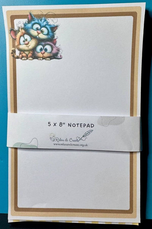 Whimsical Cats Notepad (A5) - Cat Double Border