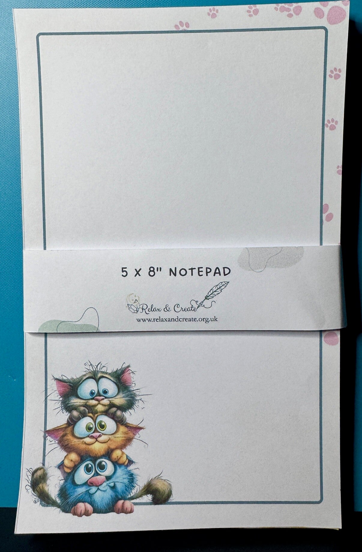 Whimsical Cats Notepad (A5) - Pink Paw Prints