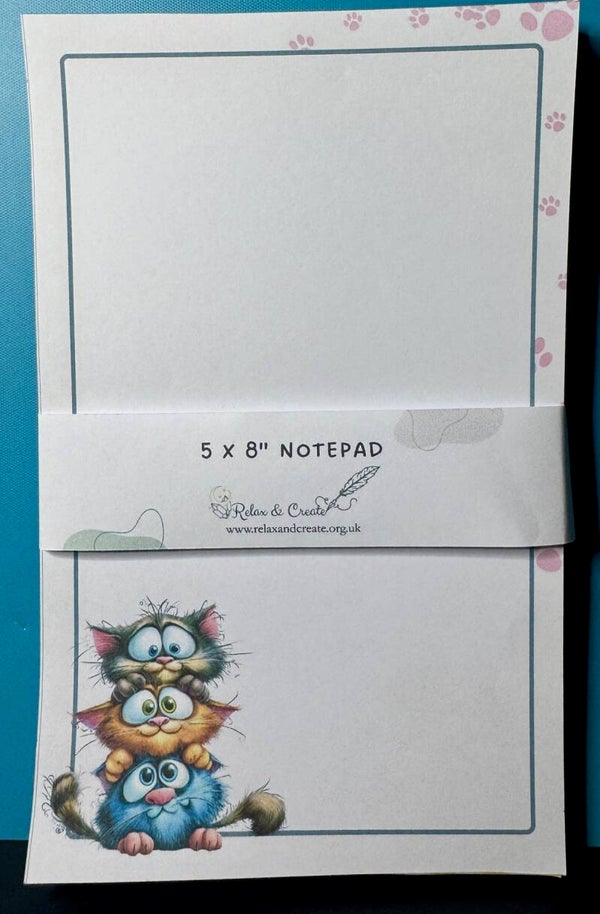 Whimsical Cats Notepad (A5) - Pink Paw Prints