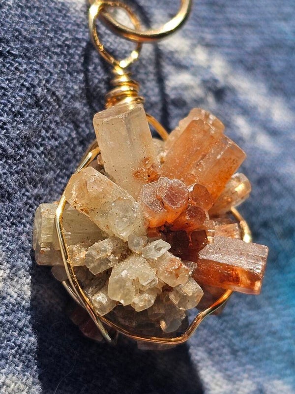 Aragonite Crystal Cluster wire wrapped, handmade pendant