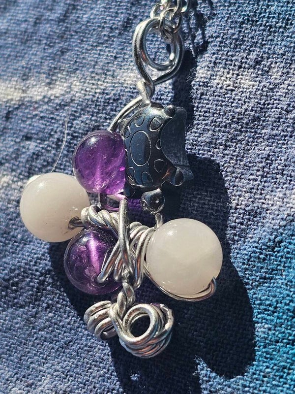 Amethyst, Moonstone and Hematite Turtle cluster pendant Handmade