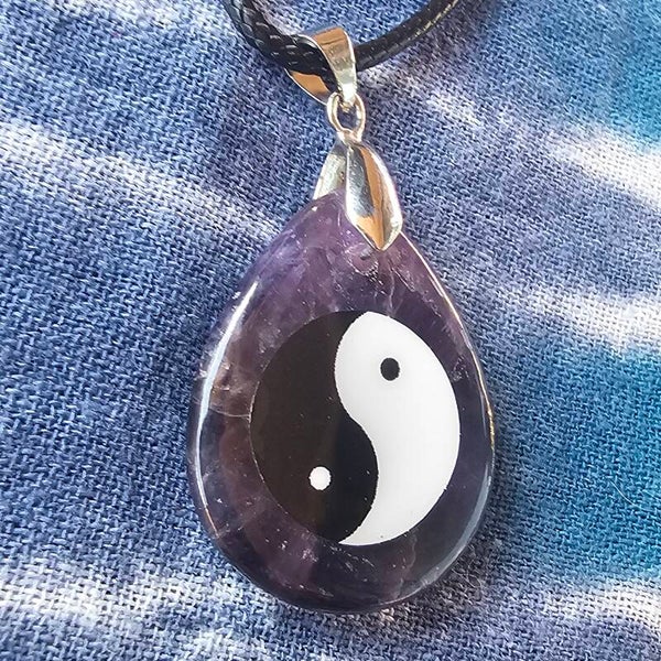 Crystal Yin Yang Pendant on Black Cord