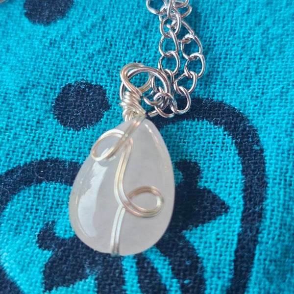 Clear Quartz Crystal Teardrop Pendant on Gold or Silver chain