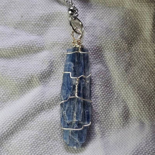 Blue Kyanite Wire Wrapped Pendant Handmade