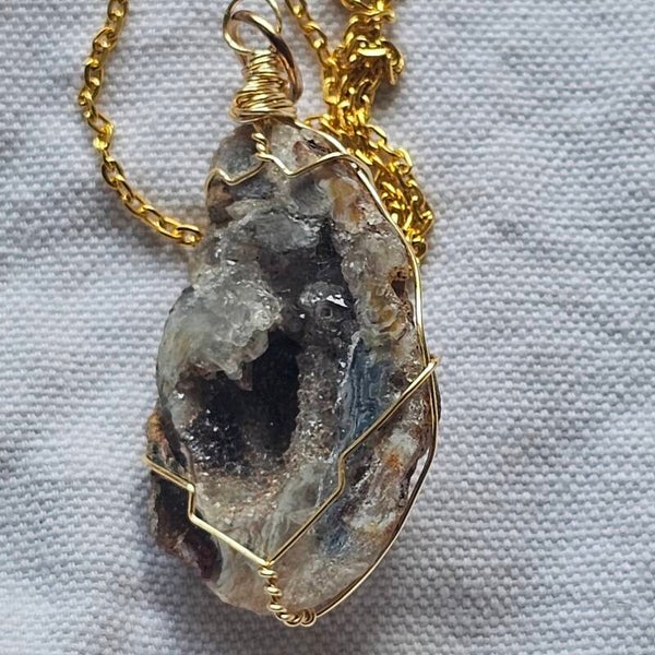 Geode Wire Wrapped Pendant Handmade