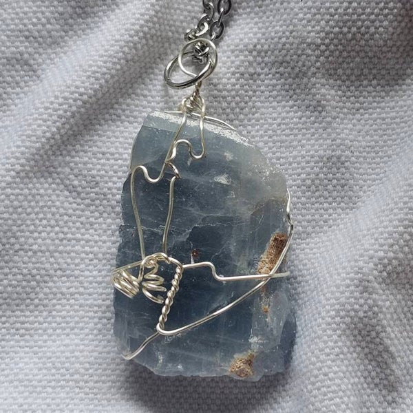 Blue Calcite Wire Wrapped Pendant