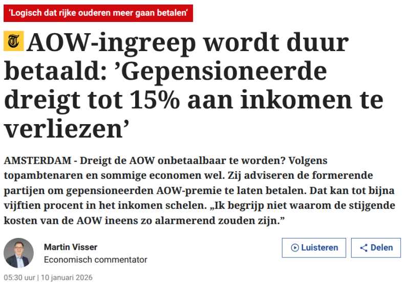Kop De Telegraaf: AOW-ingreep wordt duur betaald