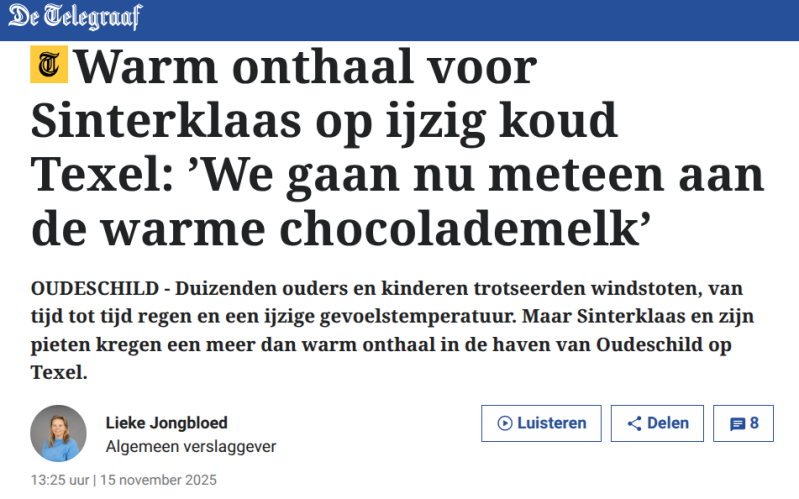 Kop De Telegraaf Intocht Sinterklaas Texel