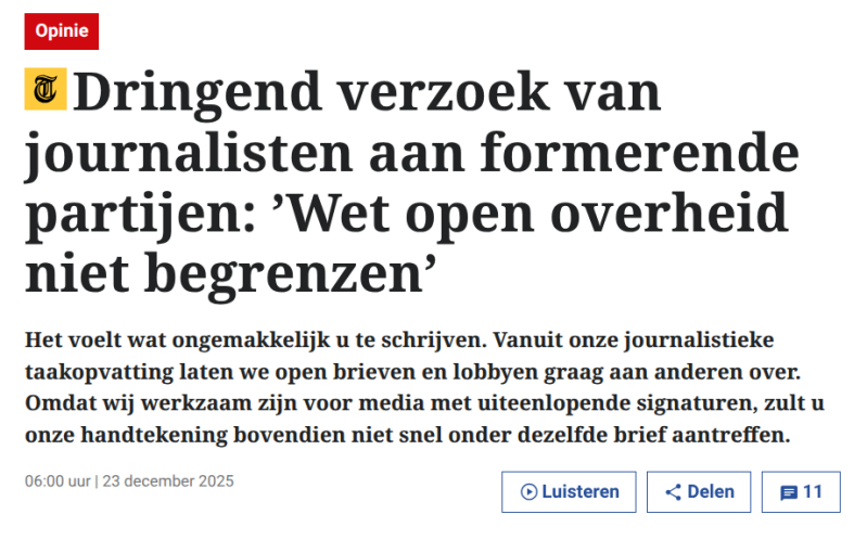 Open brief van journalisten tegen inperken Woo