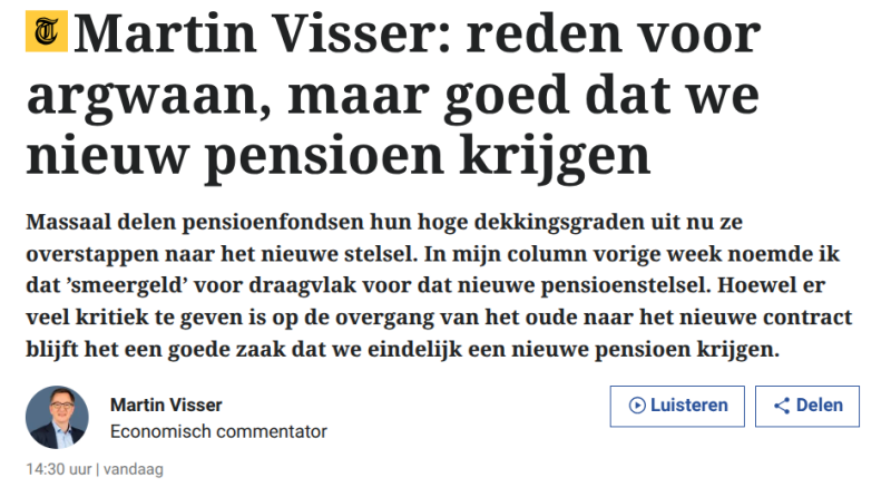 Kop Telegraaf Reden voor argwaan, maar goed dat we nieuw pensioen krijgen