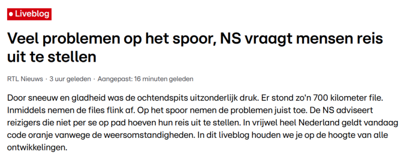 Kop RTL Nieuws Veel problemen op het spoor