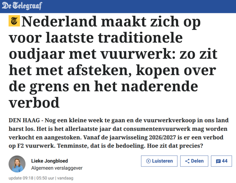 Kop De Telegraaf Laatste oudjaar met vuurwerk
