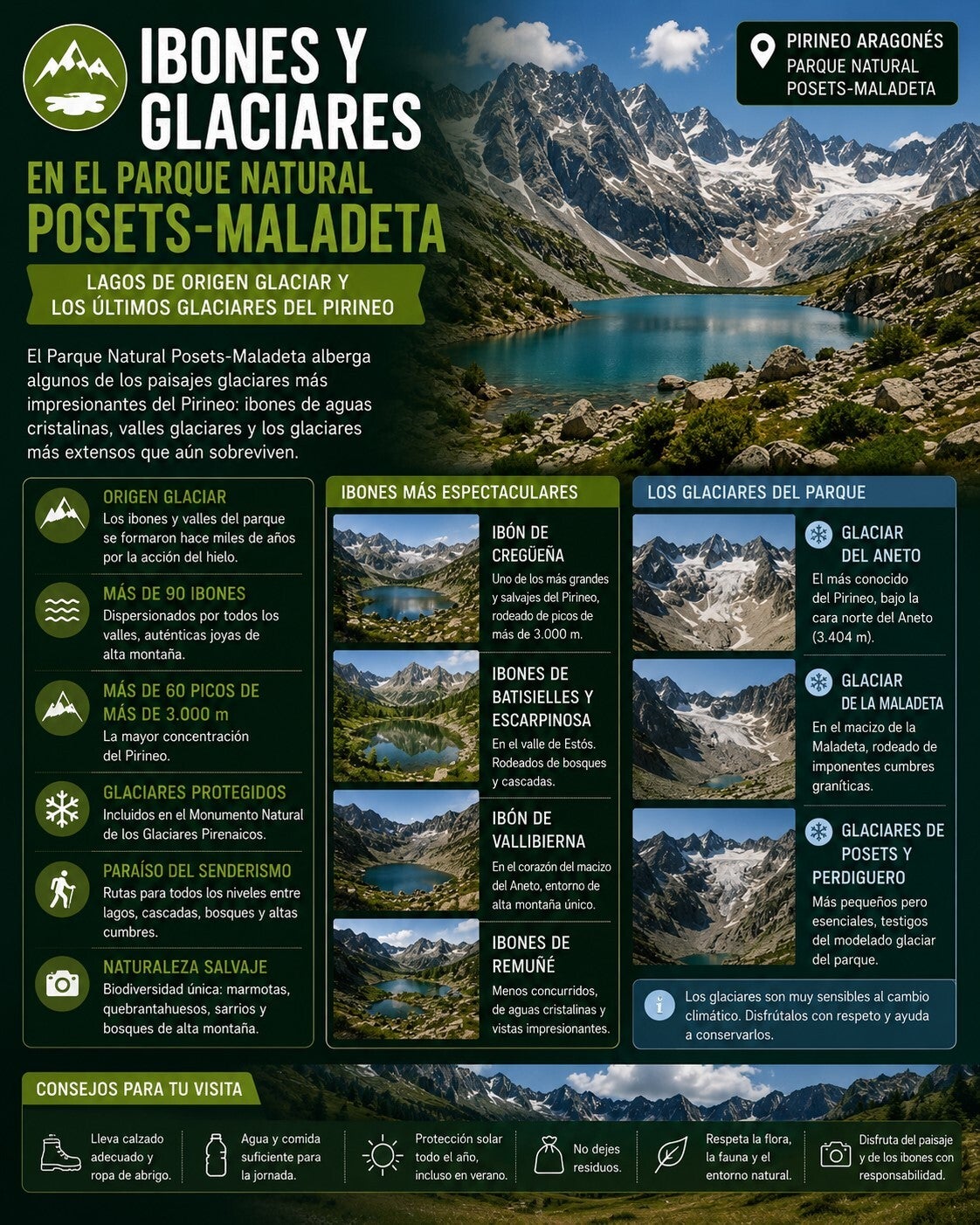 Ibones y glaciares en el Parque Natural Posets-Maladeta