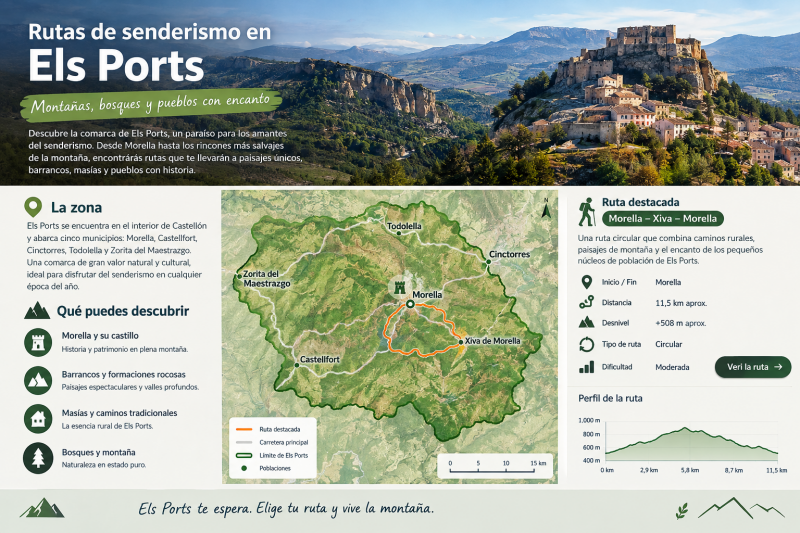 mapa els Ports - rutas de senderismo