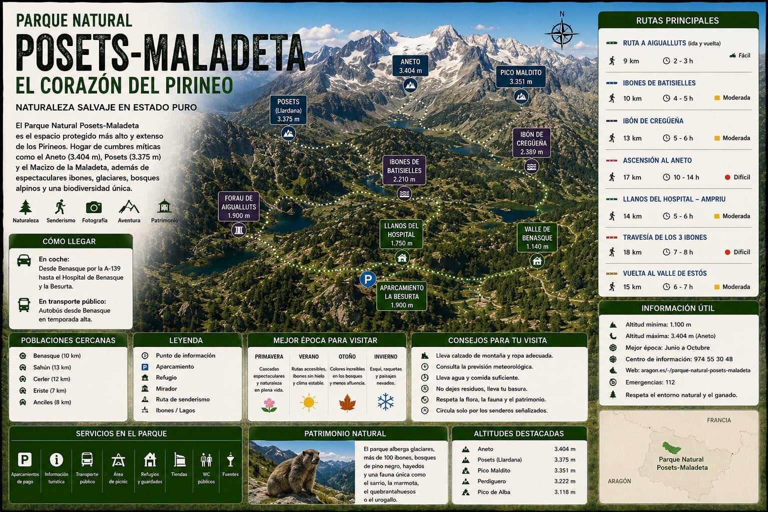 parque posets-maladera - mapa del parque
