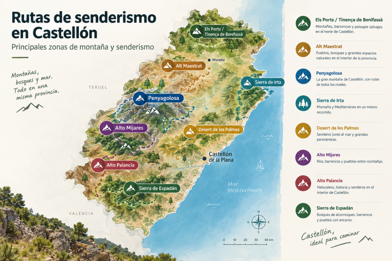 Rutas de senderismo en Castellón - mapa