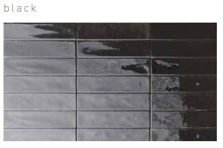 Majolica "Soho-Black" handvorm tegels 6x25 Glans-zwart