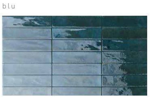 Majolica "Soho-blu" handvorm tegels 6x25 Glans-blauw