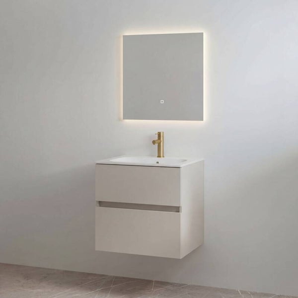 Best-Design badkamermeubelset "Splash-60" mat-taupe onderkast + wastafel met kraangat 60cm