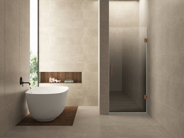 Wiesbaden "Less" nisdeur 700 x 2000 x 8 mm nano spiegelrook- naar helder glas/geborsteld brons koper