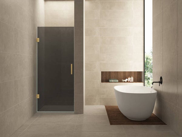 Wiesbaden "Less" nisdeur 700 x 2000 x 8 mm nano rookglas/geborsteld messing